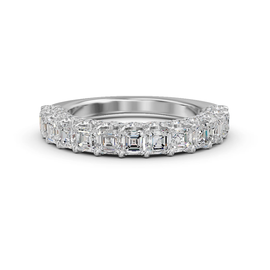 Emerald-Cut Diamond Semi-Eternity Band with Side Diamond Accents