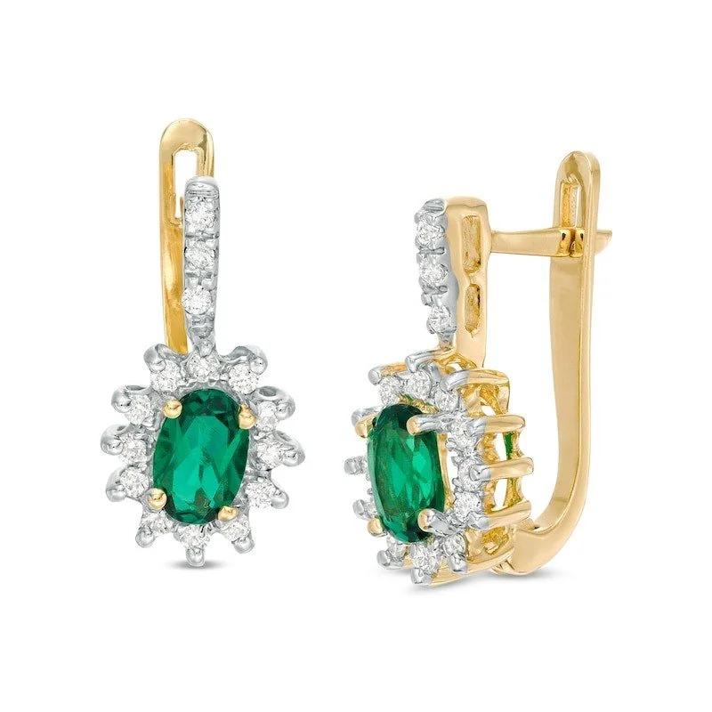 Oval Emerald and Diamond Huggies Drop Earrings