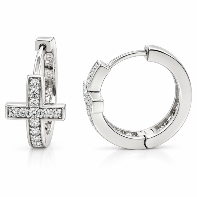 Diamond Cross Huggie Hoop Earrings