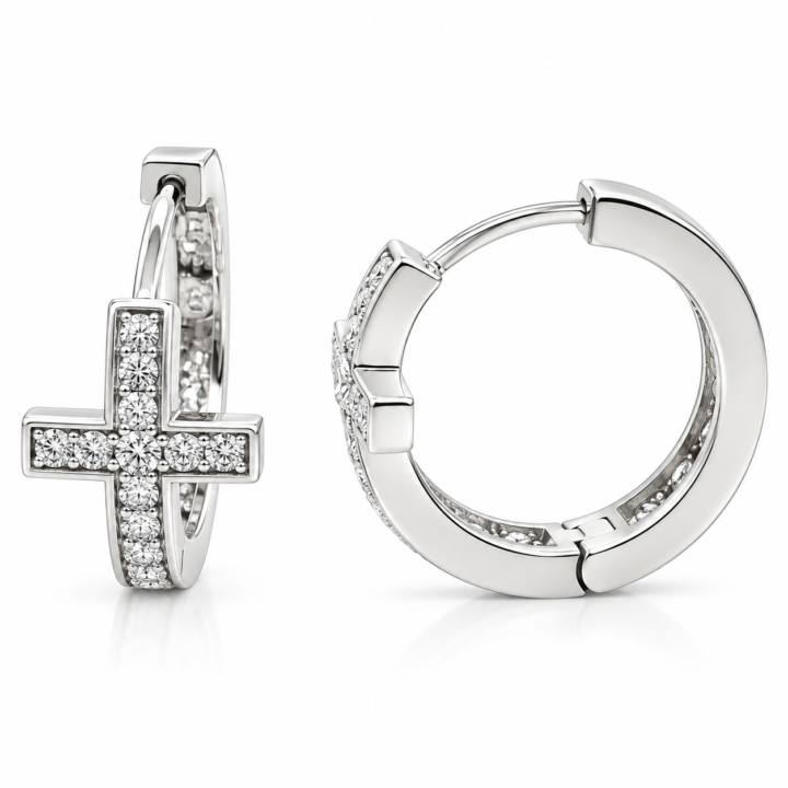 Diamond Cross Huggie Hoop Earrings