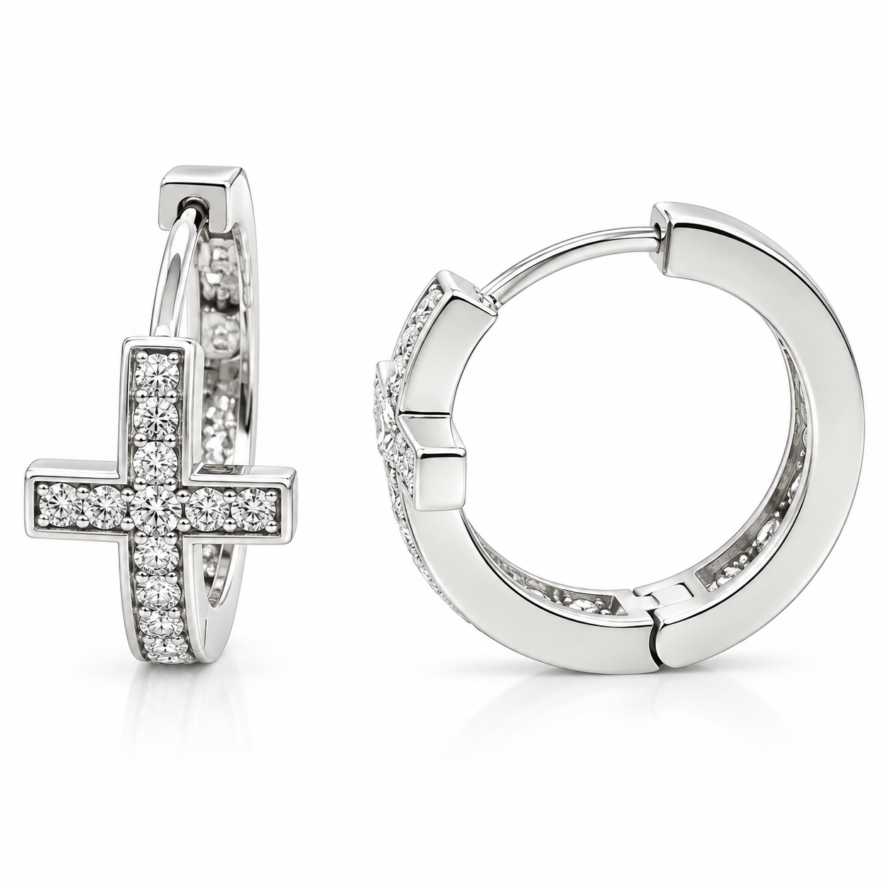Diamond Cross Huggie Hoop Earrings