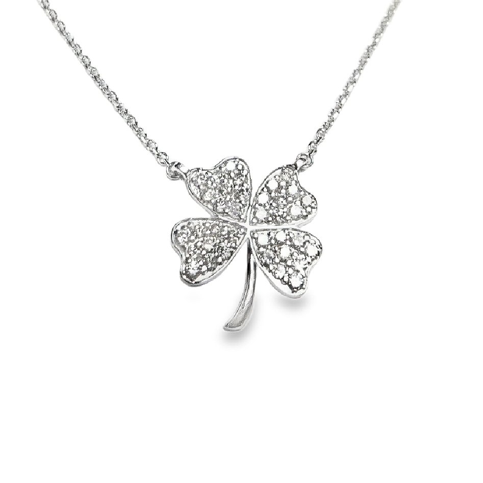 Pavé Diamond Four-Leaf Clover Pendant Necklace