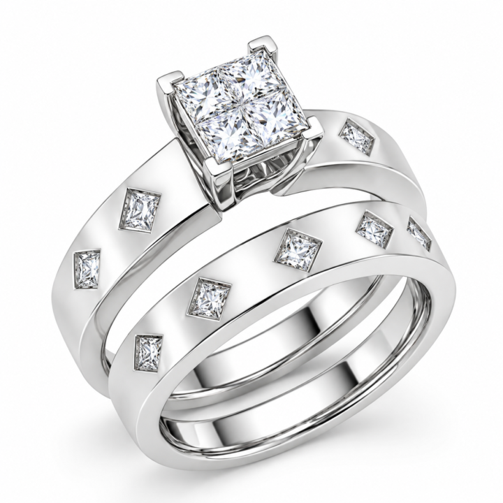 Princess-Cut Quad Diamond Bridal Set