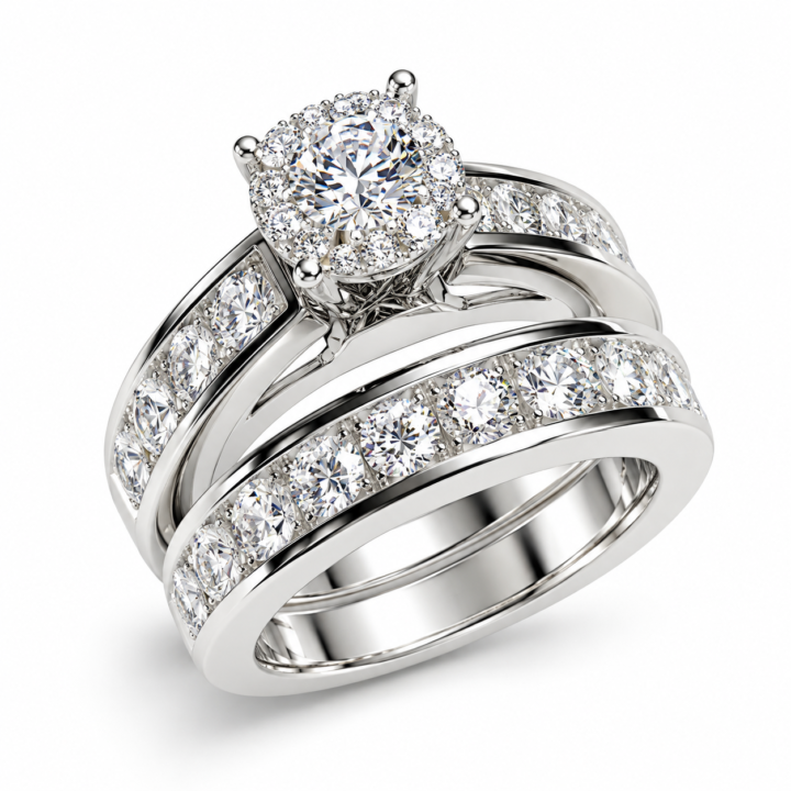 Round Diamond Cluster Bridal Ring Set