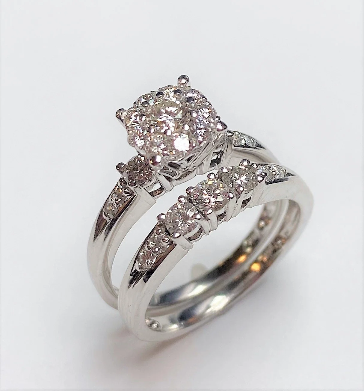 Round Diamond Cluster Three-Stone Bridal Set