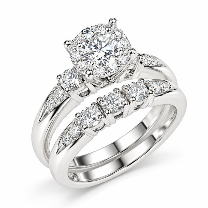 Round Diamond Cluster Three-Stone Bridal Set