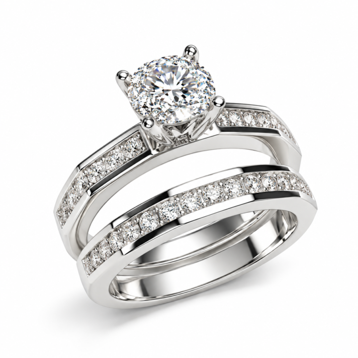 Round Diamond Cluster Bridal Ring Set