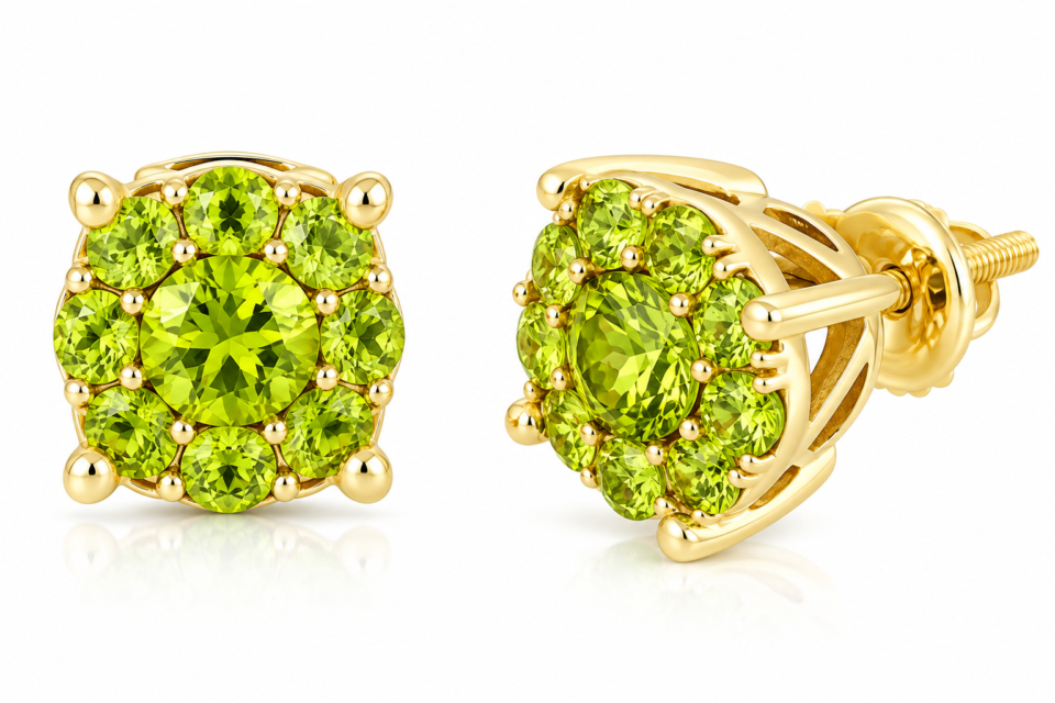 Yellow Diamond Cluster Stud Earrings in 14K Yellow Gold