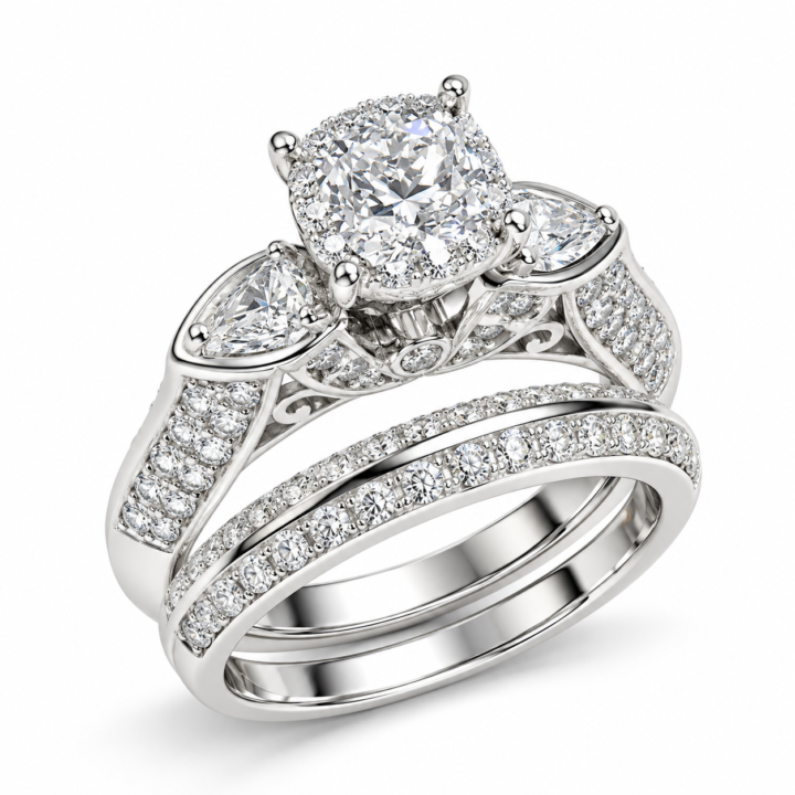 Vintage-Inspired Round Diamond Cluster Bridal Set