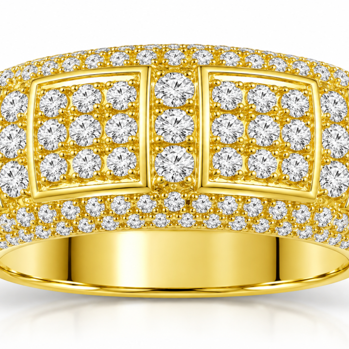Men’s Triple-Panel Diamond Statement Ring in 14K Yellow Gold