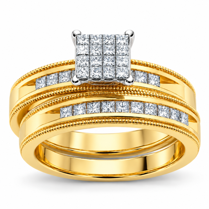 Princess-Cut Quad Diamond Bridal Ring Set