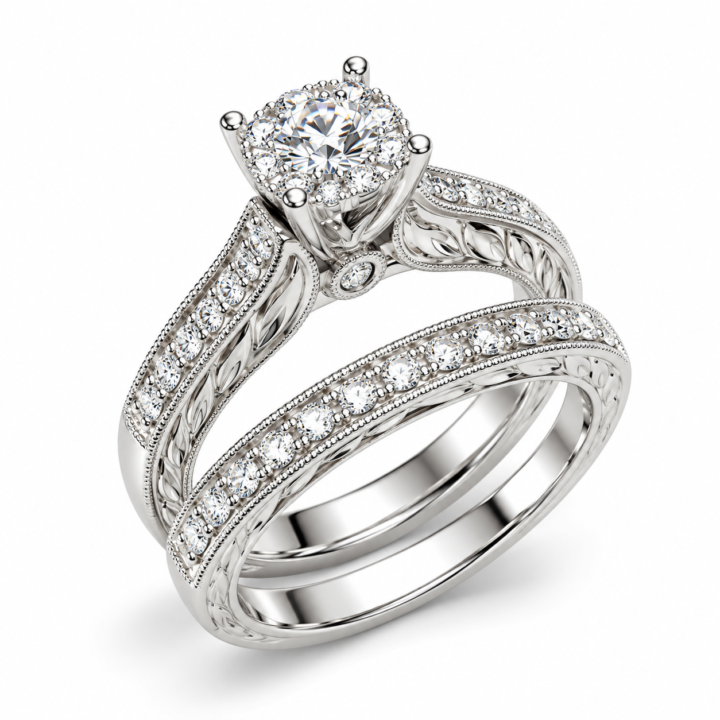 Vintage-Inspired Diamond Engagement Ring Set