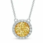 Yellow Diamond Cluster Halo Pendant Necklace