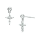 Diamond Cross Drop Stud Earrings in 10K White Gold
