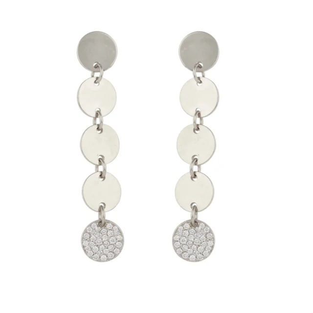 Diamond Disc Dangle Earrings in 14K White Gold