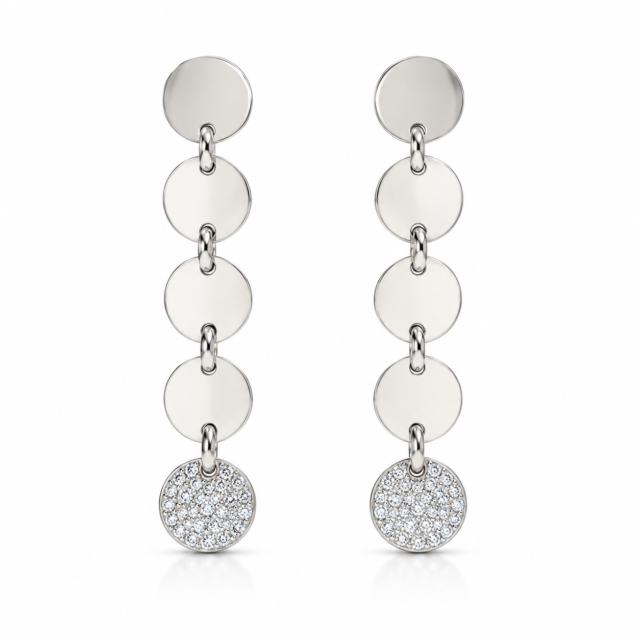 Diamond Disc Dangle Earrings in 14K White Gold