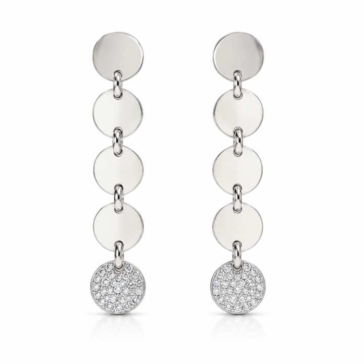 Diamond Disc Dangle Earrings in 14K White Gold