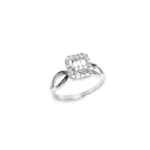 Baguette Halo Diamond Cluster Engagement Ring