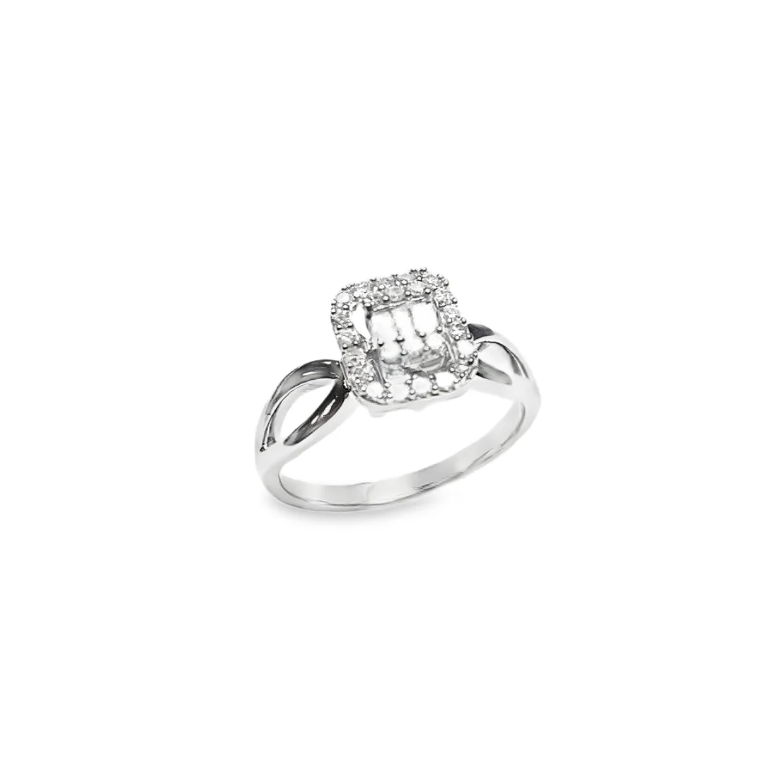 Baguette Halo Diamond Cluster Engagement Ring