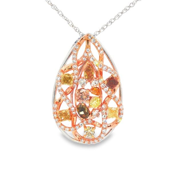 Fancy Color Diamond Teardrop Pendant Necklace