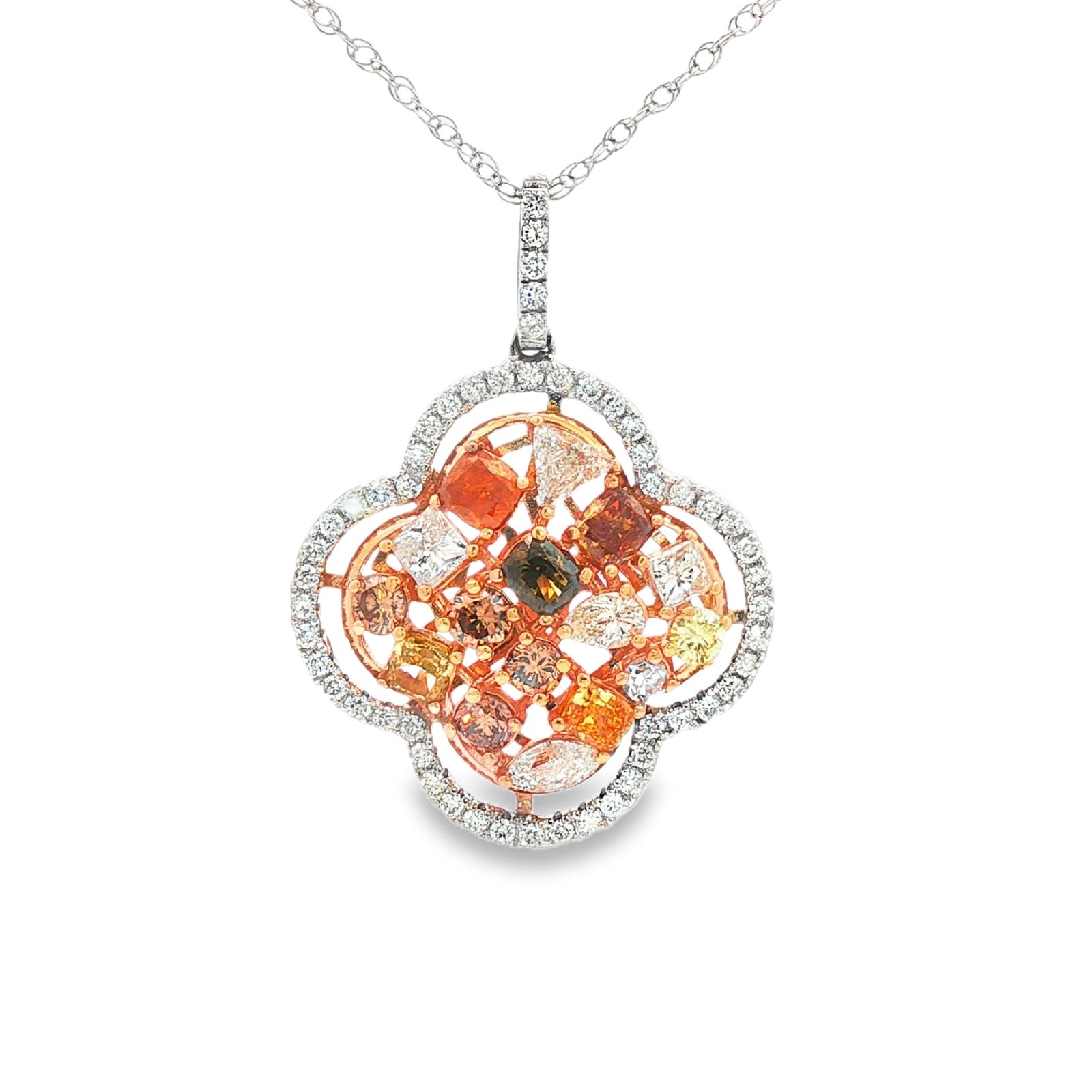 Fancy Color Diamond Clover Pendant Necklace