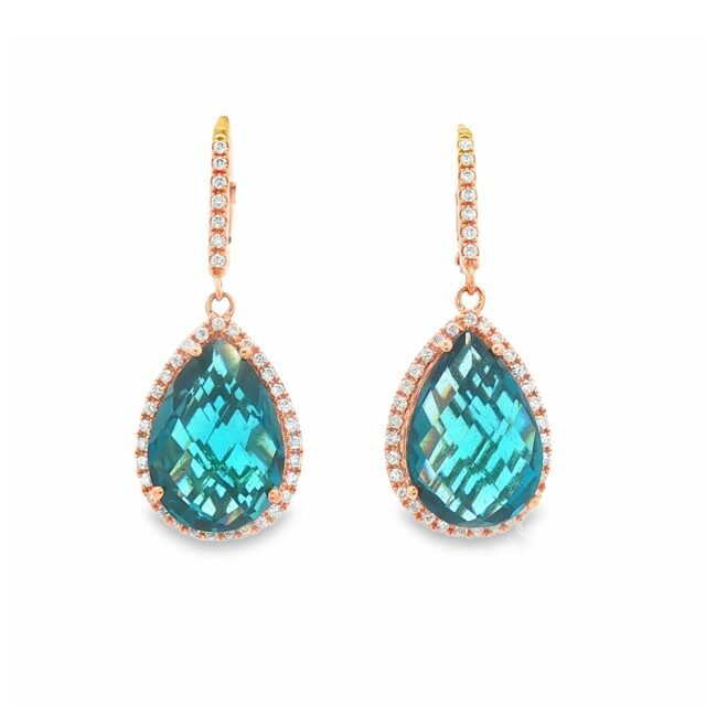 London Blue Topaz and Diamond Halo Drop Earrings