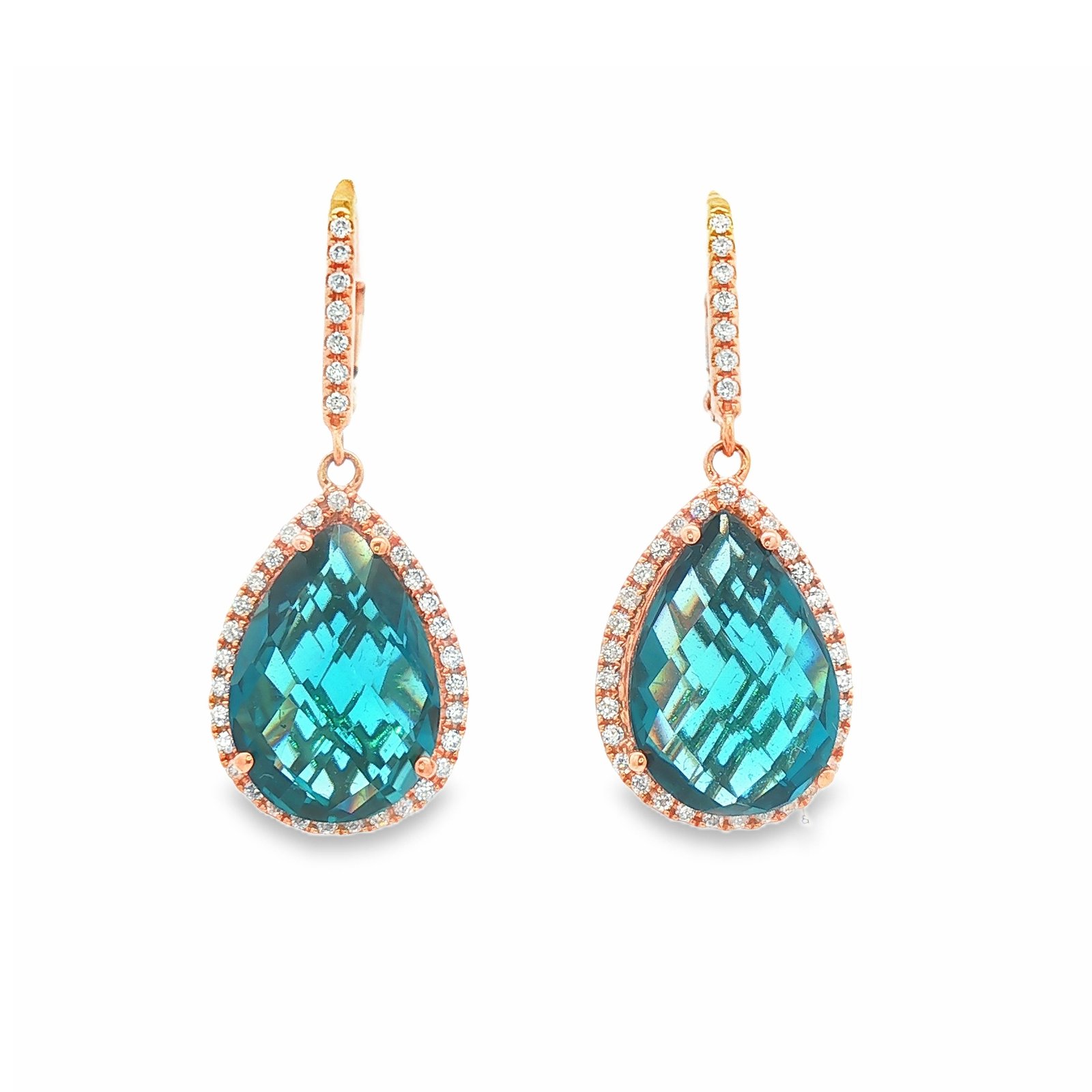 London Blue Topaz and Diamond Halo Drop Earrings