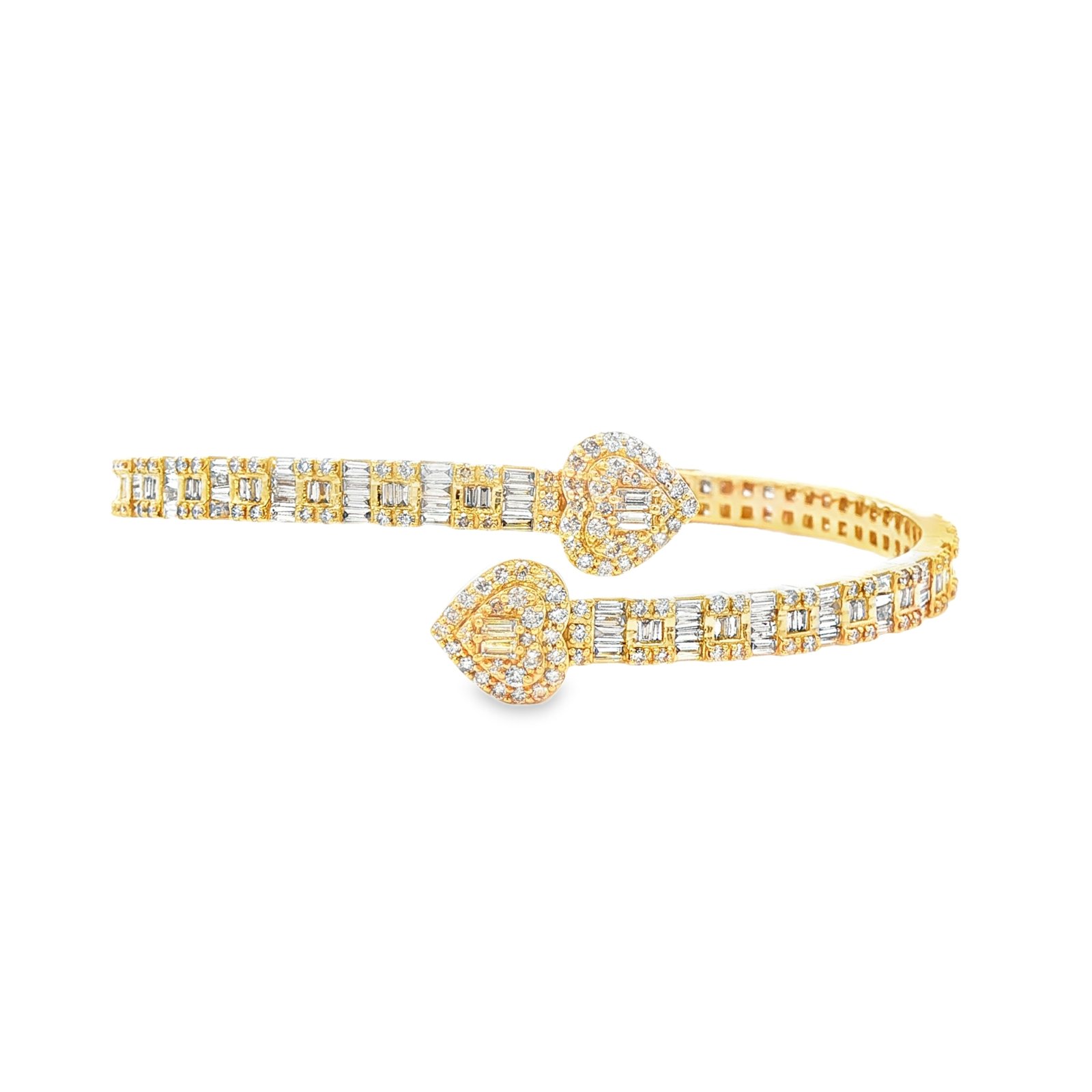Yellow Gold Heart-Cut Diamond Bypass Bracelet