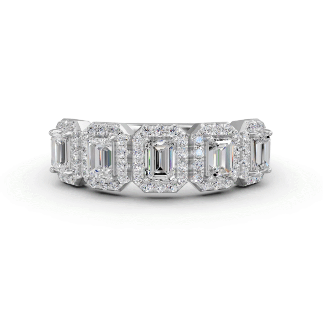 Emerald-Cut Diamond Halo Semi-Eternity Band