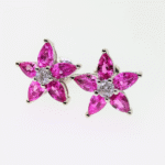 Pink Sapphire and Diamond Flower Stud Earrings