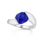 Modern Blue Sapphire Bypass Ring in Polished White Gold