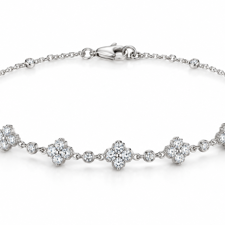 Diamond Minimal Floral Station Bracelet