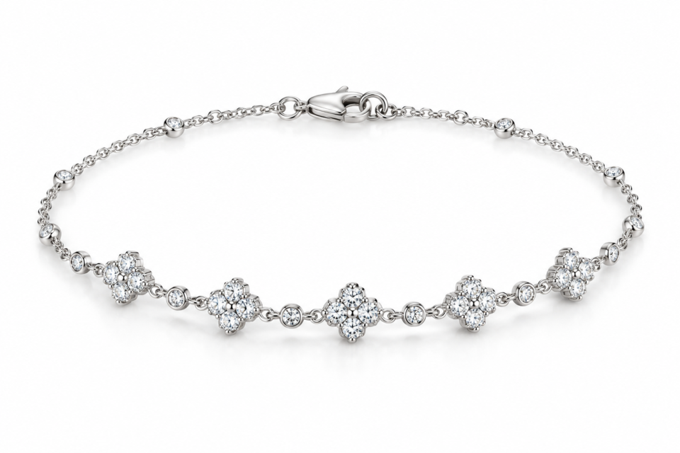 Diamond Minimal Floral Station Bracelet
