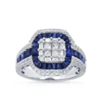 Royal Blue Sapphire & Diamond Swirl Halo Ring
