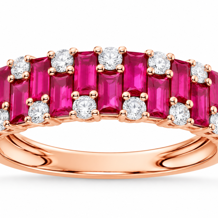 Gemstone & Diamond Channel-Set Baguette Eternity Band