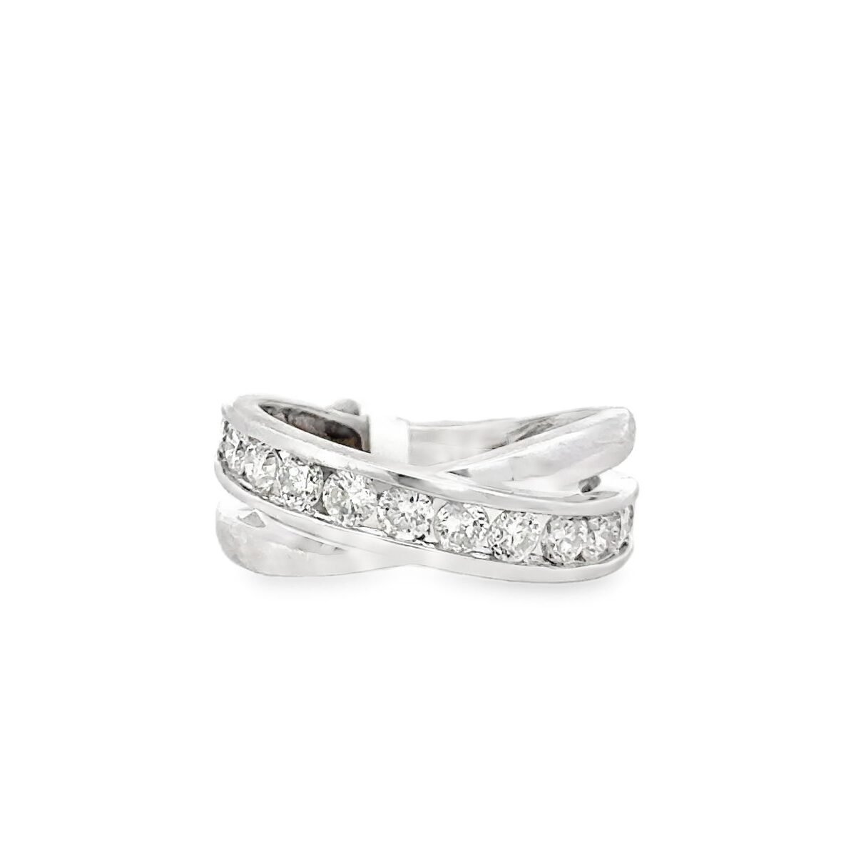 Crossover Band Fashion Ring in White Gold