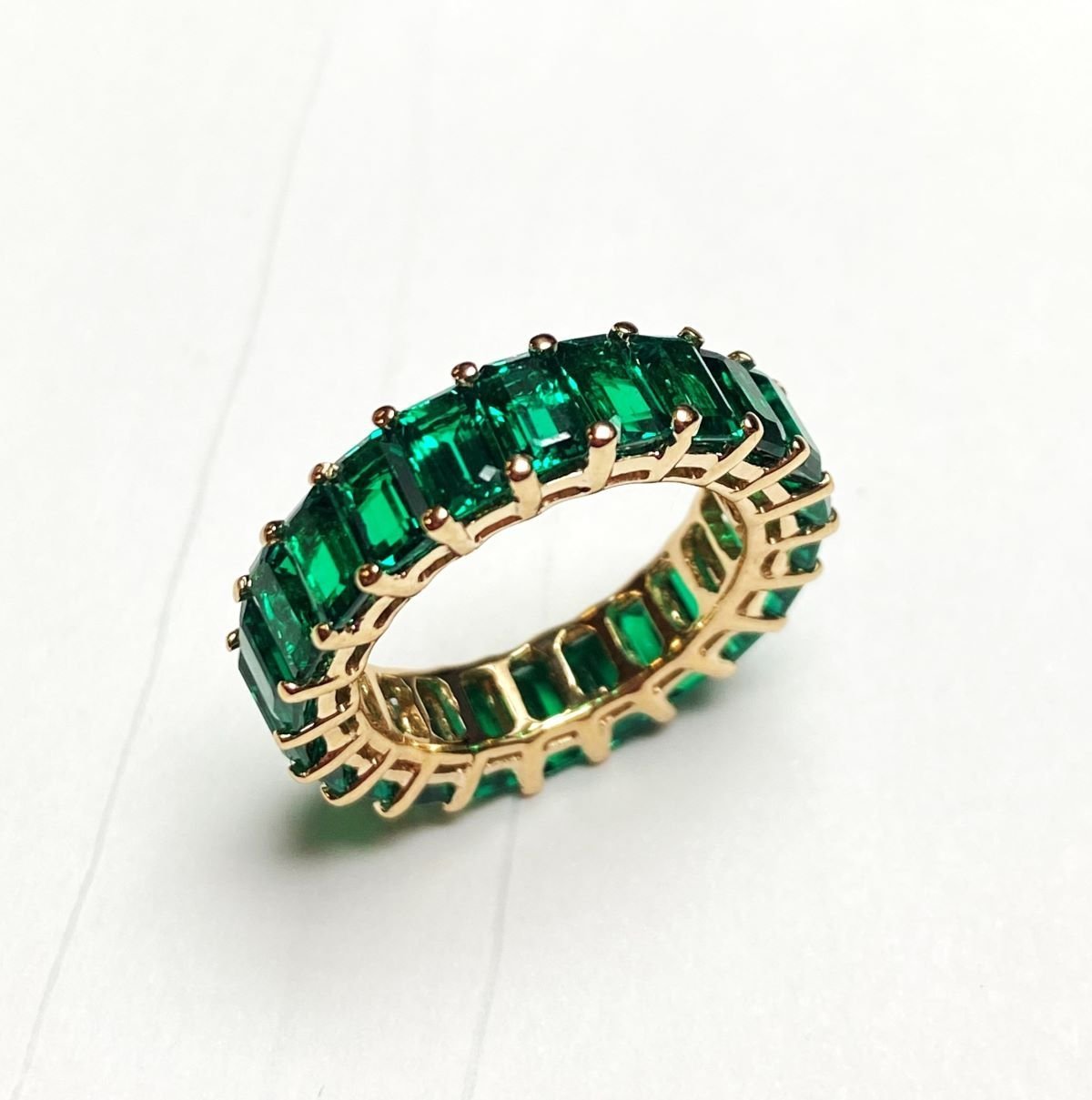 Emerald-Cut Emerald Eternity Band in 14K Yellow Gold