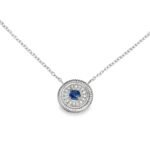 Blue Sapphire & Diamond Halo Pendant Necklace in 14K White Gold