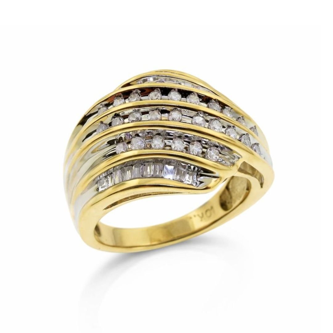 Yellow Gold Multi-Row Diamond Statement Ring