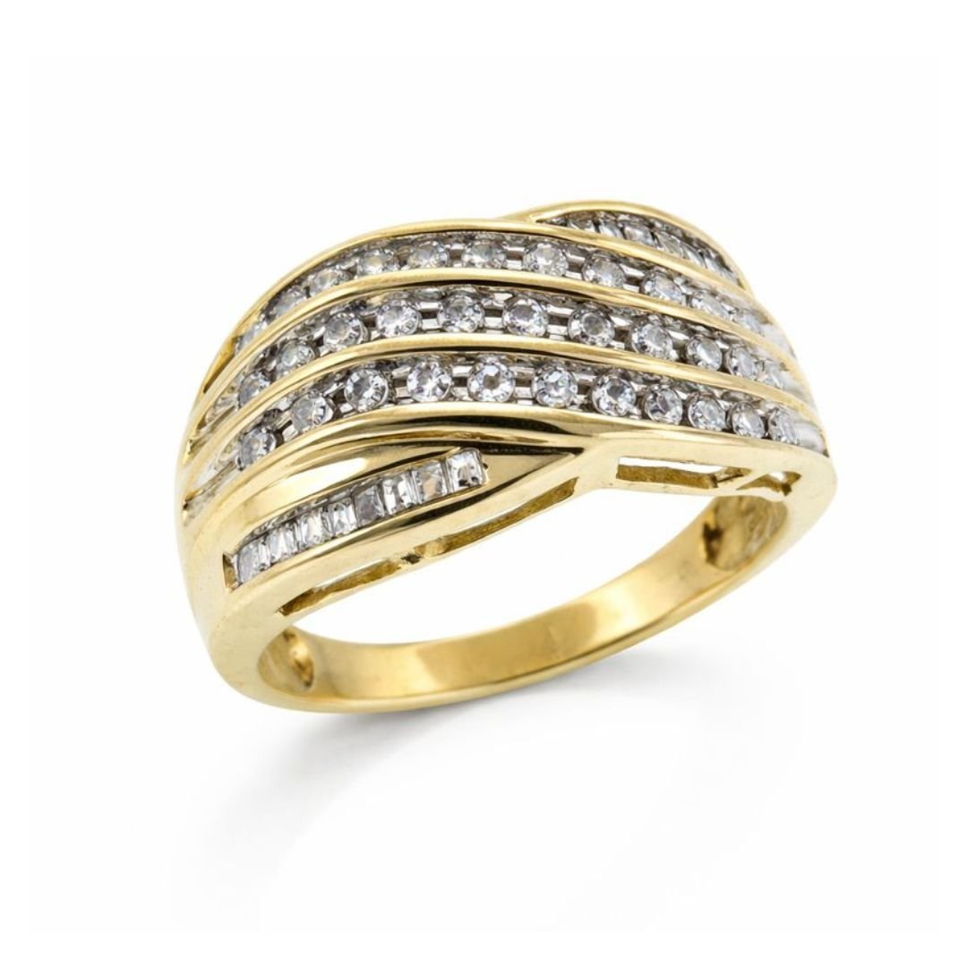 Yellow Gold Multi-Row Diamond Crossover Ring