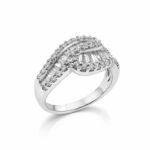 Diamond Bypass Halo Ring with Baguette & Round Accents