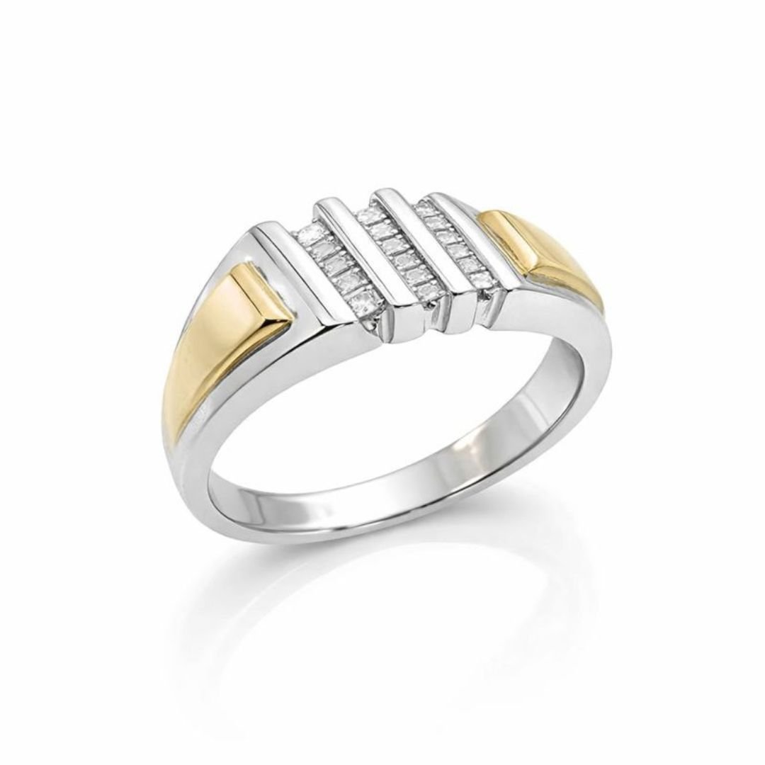 Two-Tone Diamond Baguette Men’s Band Ring