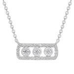 Bezel-Set Three Diamond Bar Necklace with Pavé Frame