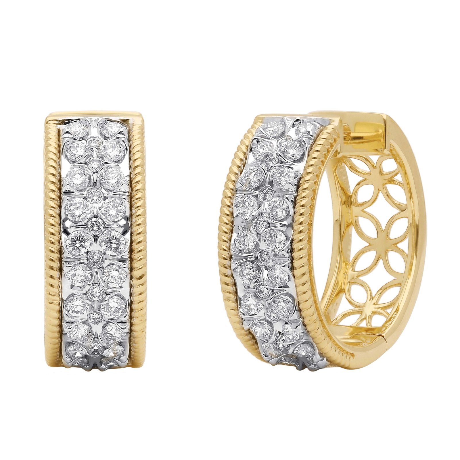 Diamond Flower Pavé Huggie Hoop Earrings