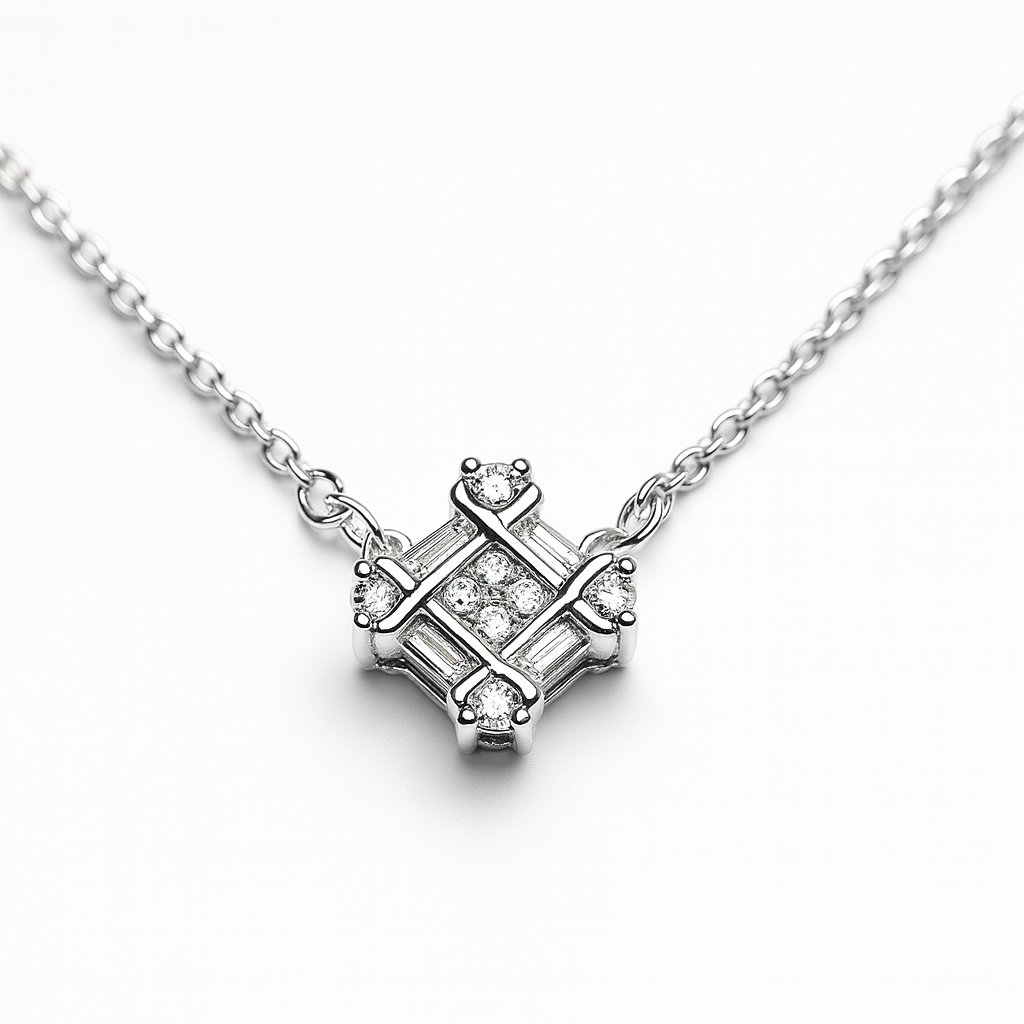 Cluster Diamond Pendant Necklace in 14K White Gold