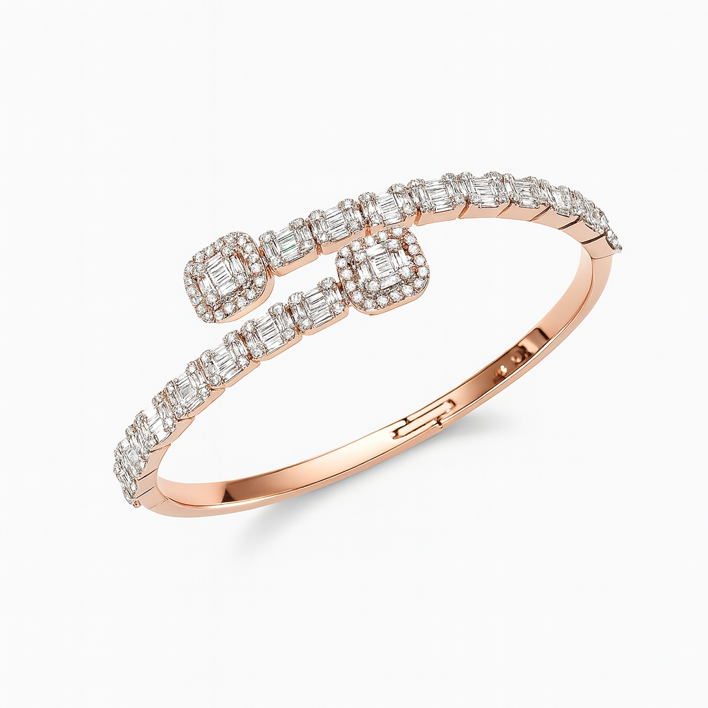 Rose Gold Diamond Open Cuff Bangle Bracelet