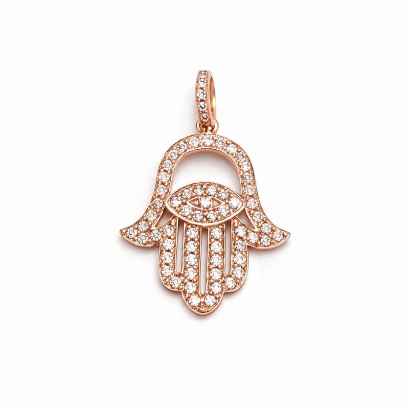 Rose Gold Diamond Hamsa Hand Evil Eye Pendant