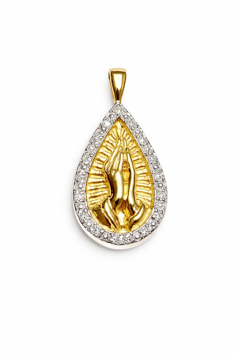 Sacred Radiance Praying Hands Teardrop Pendant