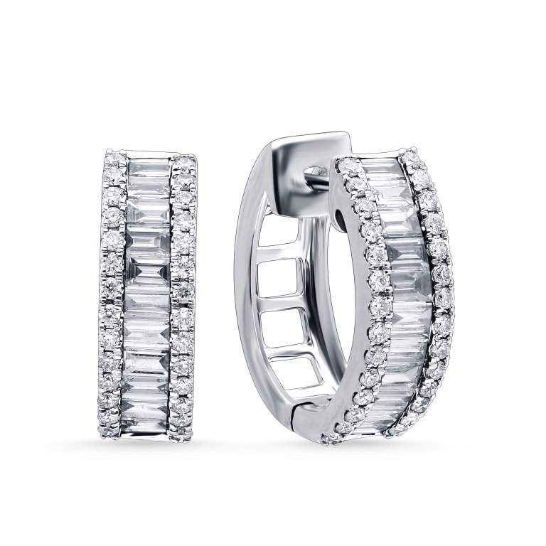 Baguette & Pavé Diamond Huggies Earrings