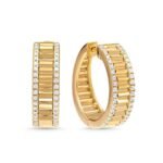 Yellow Gold Baguette & Pavé Diamond Hoop Earrings
